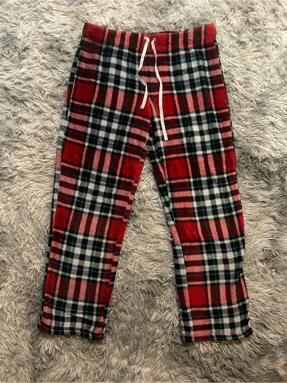 Secret Treasures Red Black White Plaid Fleece Top